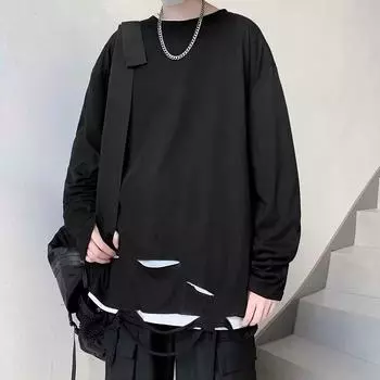 Мужская футболка с длинными рукавами и рваным принтом в стиле хип-хоп: Модная весенняя и осенняя мода 5XL белый