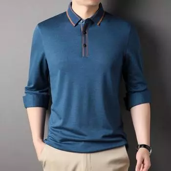 Мужская футболка с длинными рукавами и шелковым кашемировым топом с лацканами для среднего и пожилого возраста, новая весенняя деловая одежда для отдыха и папы 165