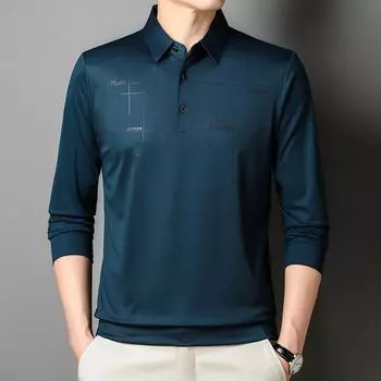Мужская футболка с длинными рукавами из ледяного шелка и хлопка с лазерным принтом, весна и осень, новый простой повседневный топ, универсальная рубашка-поло для мужчин M