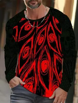 Мужская футболка с длинными рукавами, напечатанная на 3D-принтере с высоким разрешением, вышитый рисунок черепа, мужские осенние топы, повседневная домашняя одежда с круглым вырезом S