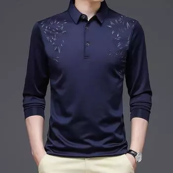 Мужская футболка с длинными рукавами, новая деловая повседневная мужская рубашка с воротником и лацканами, мужская рубашка поло S чёрный