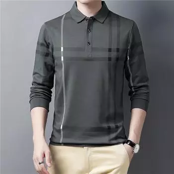 Мужская футболка с длинными рукавами, поло с тонкими лацканами для мужчин среднего возраста M