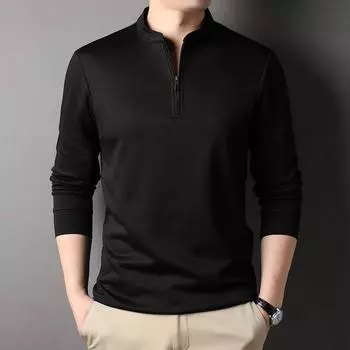Мужская футболка с длинными рукавами, повседневный воротник на молнии, модная мужская нижняя рубашка, осенняя новая мужская футболка с воротником-стойкой M