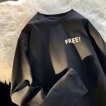 Мужская футболка с длинными рукавами, весенне-осенние тенденции, свободная хлопковая одежда для пар, нижняя рубашка, верхняя одежда, нижнее белье, футболка M