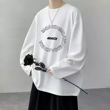 Мужская футболка с длинными рукавами, весенне-осенняя повседневная универсальная модная свободная хлопковая нижняя рубашка, топы для пар M