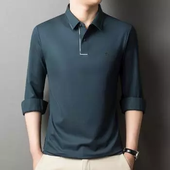 Мужская футболка с длинными рукавами, весна и осень, новая повседневная рубашка для среднего возраста со свободными лацканами из тонкого шелка, одежда для папы M