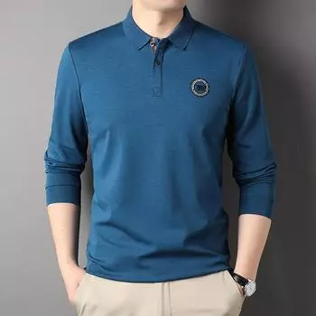 Мужская футболка с длинными рукавами весна-осень, мужская модная футболка в корейском стиле с лацканами M