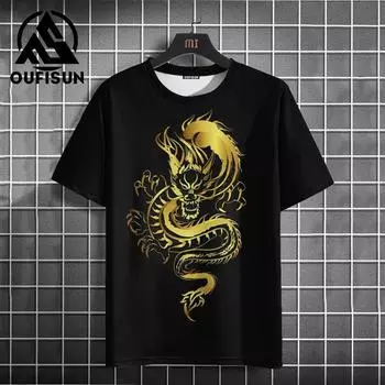 Мужская футболка с драконом и 3d принтом, летняя уличная мода, топ с коротким рукавом, мужская футболка с круглым вырезом, большие размеры, 2024, новогодняя футболка, мужская одежда 6XL