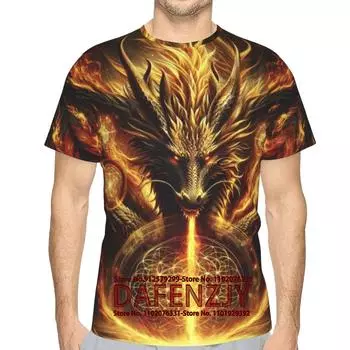 Мужская футболка с драконом, летние футболки с коротким рукавом, топы, футболка с изображением животных, футболка с рисунком аниме S золотой