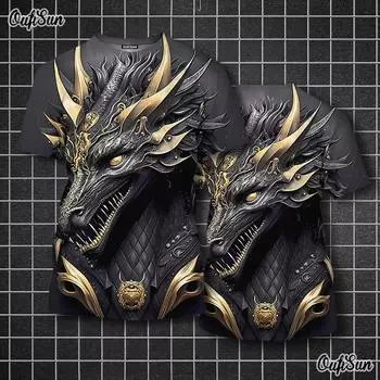 Мужская футболка с драконом, модная футболка с 3D-принтом и рисунком животных, футболки свободного покроя с короткими рукавами, летние повседневные мужские топы S