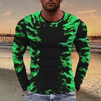 Мужская футболка с геометрическим принтом Flame Clothing Apparel 3D Print Street Sports Long Sleeve Fashion Exaggerated Designer S