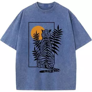 Мужская футболка с геометрическим тигром, с коротким рукавом, высококачественная, выстиранная, состаренная, винтажных цветов S