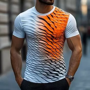 Мужская футболка с геометрическим узором, футболка с коротким рукавом, 3D-принт, рубашка с круглым вырезом, дизайнерская, повседневная, праздничная, оранжевая, летняя одежда S