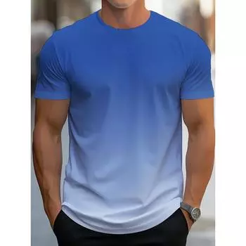 Мужская футболка с градиентным рисунком и 3D-принтом, повседневная футболка с коротким рукавом и дышащим O-образным вырезом для активного отдыха, летние топы S