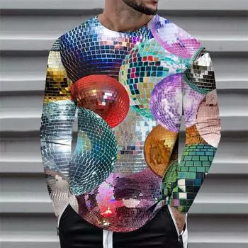 Мужская футболка с графическим градиентом и круглым вырезом, одежда с 3D-принтом для активного отдыха, повседневная, с длинным рукавом, с принтом, модный дизайнер, винтаж S