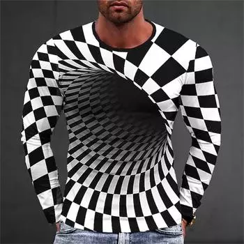 Мужская футболка с графическим принтом, геометрические топы с круглым вырезом, оптическая иллюзия, уличные топы с 3D принтом, футболка, одежда с длинными рукавами S