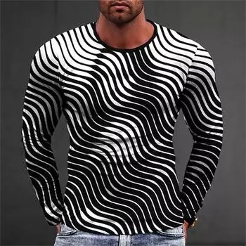 Мужская футболка с графическим принтом, геометрические топы с круглым вырезом, оптическая иллюзия, уличные топы с 3D принтом, футболка, одежда с длинными рукавами XS