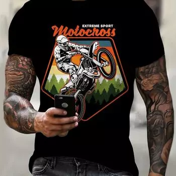 Мужская футболка с графическим принтом мотоцикла S