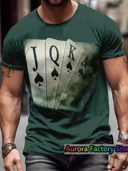 Мужская футболка с графическим принтом Poker Elements, повседневные удобные футболки, пуловеры с короткими рукавами, топы, мужская летняя одежда 6XL