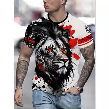 Мужская футболка с графическим принтом в виде льва 3D Digital Pattern Print, удобные повседневные футболки, топы с коротким рукавом, мужская летняя верхняя одежда M жёлтый