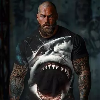 Мужская футболка с графическим принтом животных, акул, футболка с коротким рукавом, 3D-принт, рубашка с круглым вырезом, повседневная, дизайнерская, ретро, винтажная, спортивная, для отдыха, для выхода S