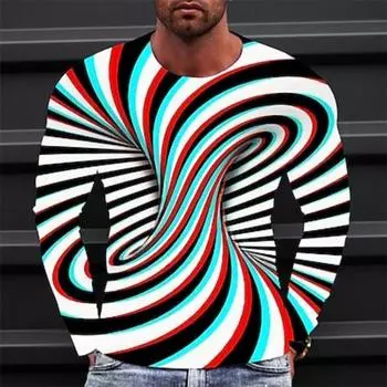 Мужская футболка с графическим рисунком Оптическая иллюзия Круглый вырез Одежда Одежда 3D-принт Повседневная одежда с длинным рукавом Винтажная мода Дизайнер S