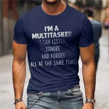 Мужская футболка с графическим текстом и 3D-печатью, уличная повседневная одежда с коротким рукавом и принтом на пуговицах, базовая одежда M