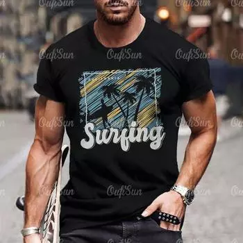 Мужская футболка с графикой кокосовой пальмы и 3D принтом, модная футболка с коротким рукавом, футболка с круглым вырезом, мужская одежда, гавайская футболка, уличная одежда 4XL