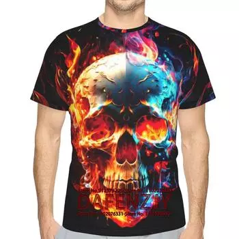 Мужская футболка с изображением черепа и огня, новинка, модные футболки с 3D-графикой S золотой