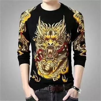 Мужская футболка с изображением дракона и тигра, повседневные футболки с длинным рукавом и принтом животных, топы с узором High Street, мужские футболки в стиле хип-хоп S