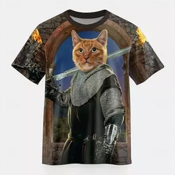 Мужская футболка с изображением кота, футболка с коротким рукавом, 3D-принт, рубашка с круглым вырезом, дизайнерская, для вечеринок, улиц, повседневная, коричневая, летняя одежда S