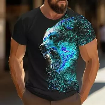 Мужская футболка с изображением животных и медведя, летний модный черный топ с круглым вырезом и короткими рукавами S