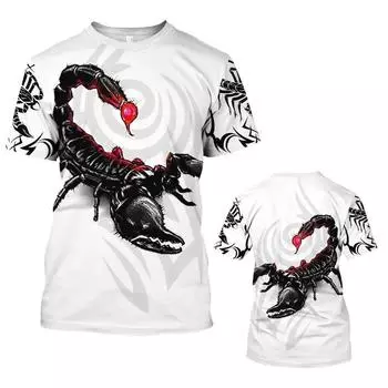 Мужская футболка с изображением животных, летняя футболка с короткими рукавами и скорпионом, забавные футболки с 3D принтом, модная повседневная мужская спортивная рубашка, мужская одежда большого размера S