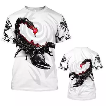 Мужская футболка с изображением животных, летняя футболка с короткими рукавами и скорпионом, забавные футболки с 3D принтом, модная повседневная мужская спортивная рубашка, мужская одежда большого размера XS