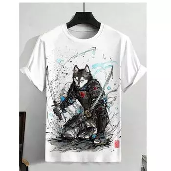 Мужская футболка с изображением животных, японская футболка с рисунком самурая и кота, футболки с короткими рукавами и 3d принтом, мужская одежда больших размеров, топы, новинка лета S