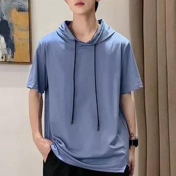 Мужская футболка с капюшоном и шнурком, однотонная, свободная, с нерегулярным подолом, тонкая, мягкая, средней длины, быстросохнущая M армия зеленый