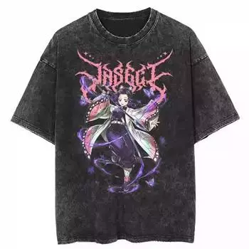 Мужская футболка с кислотным принтом, уличная одежда, оверсайз, с графикой японского аниме, летняя, выстиранная черная футболка, хлопковые футболки, топы S