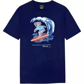 Мужская футболка с коротким рукавом и круглым вырезом Polo Ralph Lauren с принтом букв и медведя Топы Синий 710801488-002 S