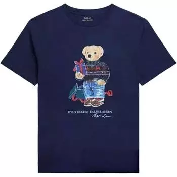 Мужская футболка с коротким рукавом и круглым вырезом Polo Ralph Lauren с принтом букв и медведя, топы, темно-синий 323954569-003 XL