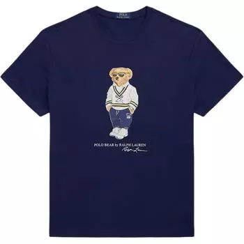 Мужская футболка с коротким рукавом и круглым вырезом, с принтом логотипа медведя Polo Ralph Lauren, темно-синяя MNPOTSH1N822636-410 L