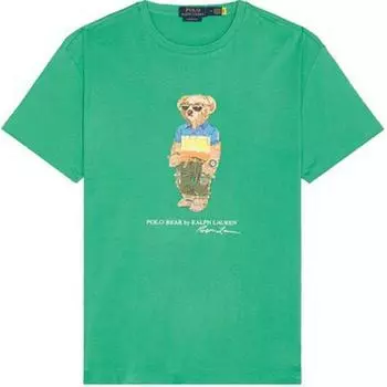 Мужская футболка с коротким рукавом и круглым вырезом с принтом Polo Ralph Lauren, топы, зеленый 710973142-001 M