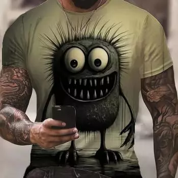 Мужская футболка с коротким рукавом и круглым вырезом с принтом Monster Graphic, мужская летняя одежда, мягкая, слегка эластичная ткань из смеси полиэстера S