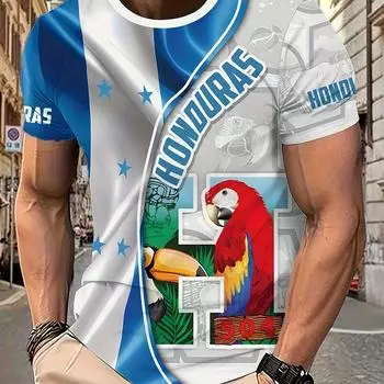 Мужская футболка с коротким рукавом и круглым вырезом с принтом 3D Digital HONDURAS, модные топы для летней повседневной и праздничной одежды S