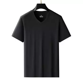 Мужская футболка с коротким рукавом, летняя футболка Ice Silk с V-образным вырезом, повседневная, однотонная, тонкая, большого размера 9XL