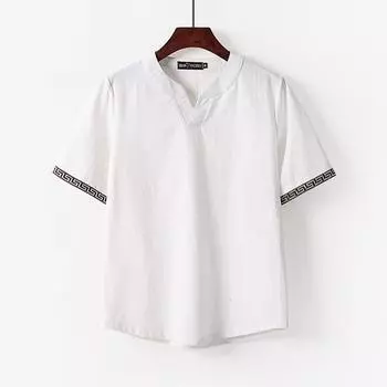 Мужская футболка с коротким рукавом, повседневная мужская футболка из хлопка и льна, однотонная летняя рубашка, дышащая 9XL белый