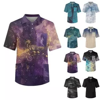 Мужская футболка с коротким рукавом, пуговицами, лацканами, текстурированным принтом, нагрудным карманом, Dry-nurse L чёрный