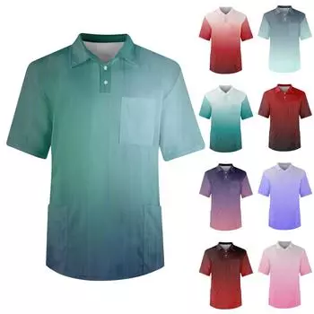 Мужская футболка с коротким рукавом, пуговицами, лацканами, градиентным принтом, нагрудным карманом, Dry-nurse XXXXL