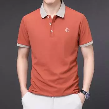 Мужская футболка с коротким рукавом, рубашка поло с лацканами, вышитая надпись, средний зеленый, деловой, повседневный, с коротким рукавом M оранжевый