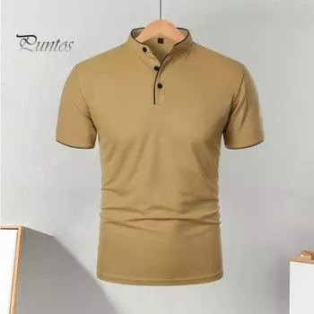 Мужская футболка с коротким рукавом, воротник-стойка, однотонная футболка, повседневная базовая рубашка, топ обычного кроя для спорта, путешествий, офиса, повседневной одежды M светло-серый