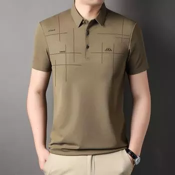 Мужская футболка с короткими рукавами, быстросохнущая тонкая дышащая летняя папина деловая футболка с лацканами, рубашка поло M